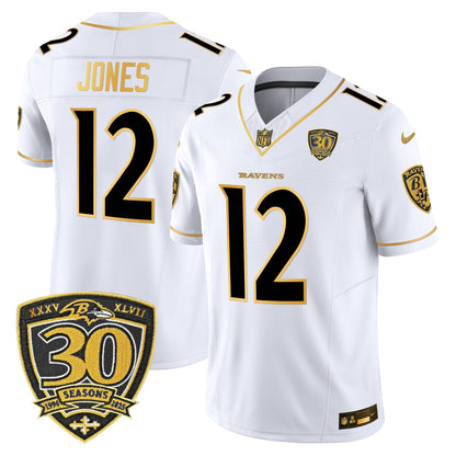 Men's Baltimore Ravens 2025 Gold Vapor Limited Jersey - 30th Anniversary Patch - All Stitched