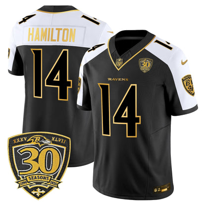 Men's Baltimore Ravens 2025 Gold Vapor Limited Jersey - 30th Anniversary Patch - All Stitched