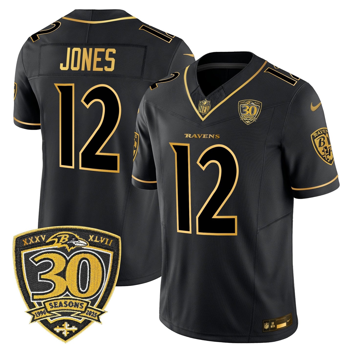 Men's Baltimore Ravens 2025 Gold Vapor Limited Jersey - 30th Anniversary Patch - All Stitched