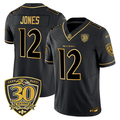 Men's Baltimore Ravens 2025 Gold Vapor Limited Jersey - 30th Anniversary Patch - All Stitched