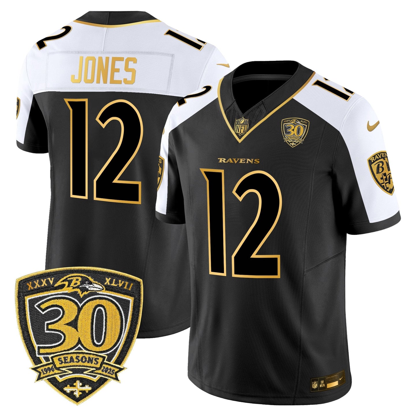 Men's Baltimore Ravens 2025 Gold Vapor Limited Jersey - 30th Anniversary Patch - All Stitched