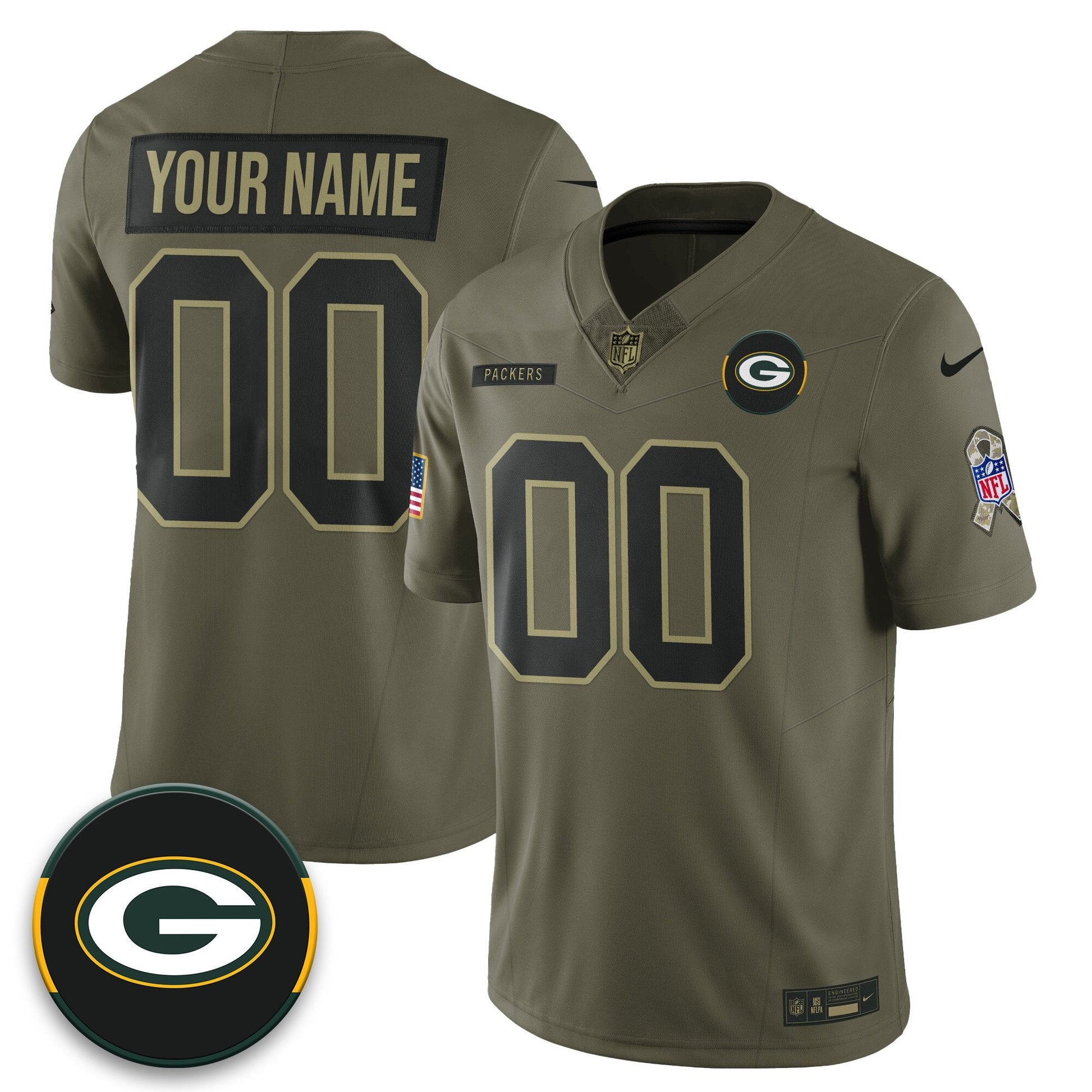 Custom Green Bay Packers 2025 Salute to Service Limited Jersey - All Stitched