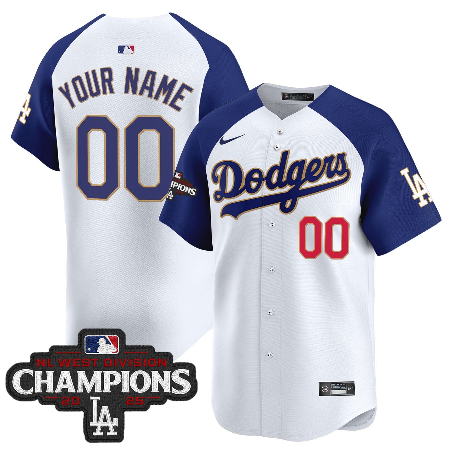 Dodgers 2025 NL West Division Champions Patch Gold Trim Vapor Premier Limited Custom Jersey - All Stitched