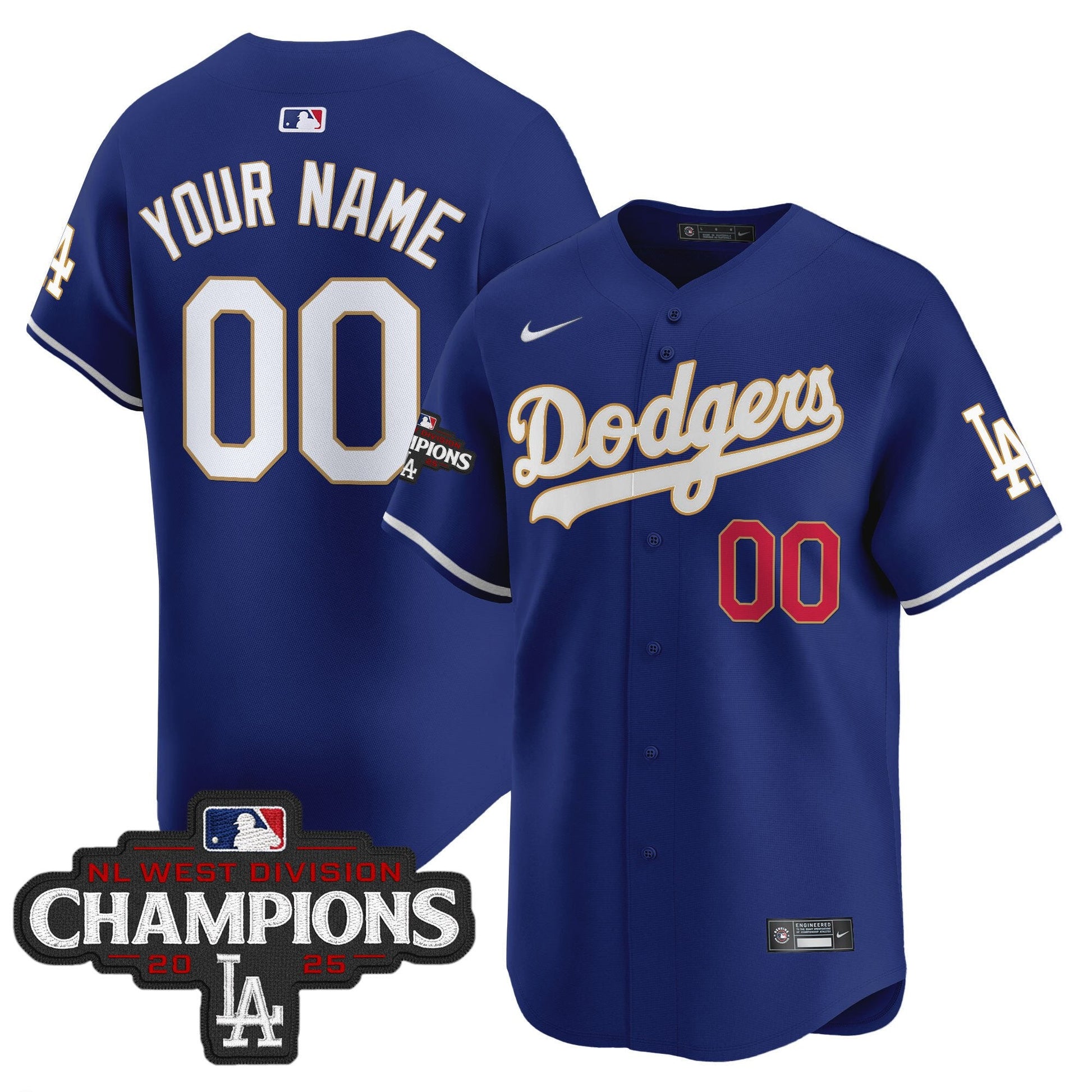 Dodgers 2025 NL West Division Champions Patch Gold Trim Vapor Premier Limited Custom Jersey - All Stitched