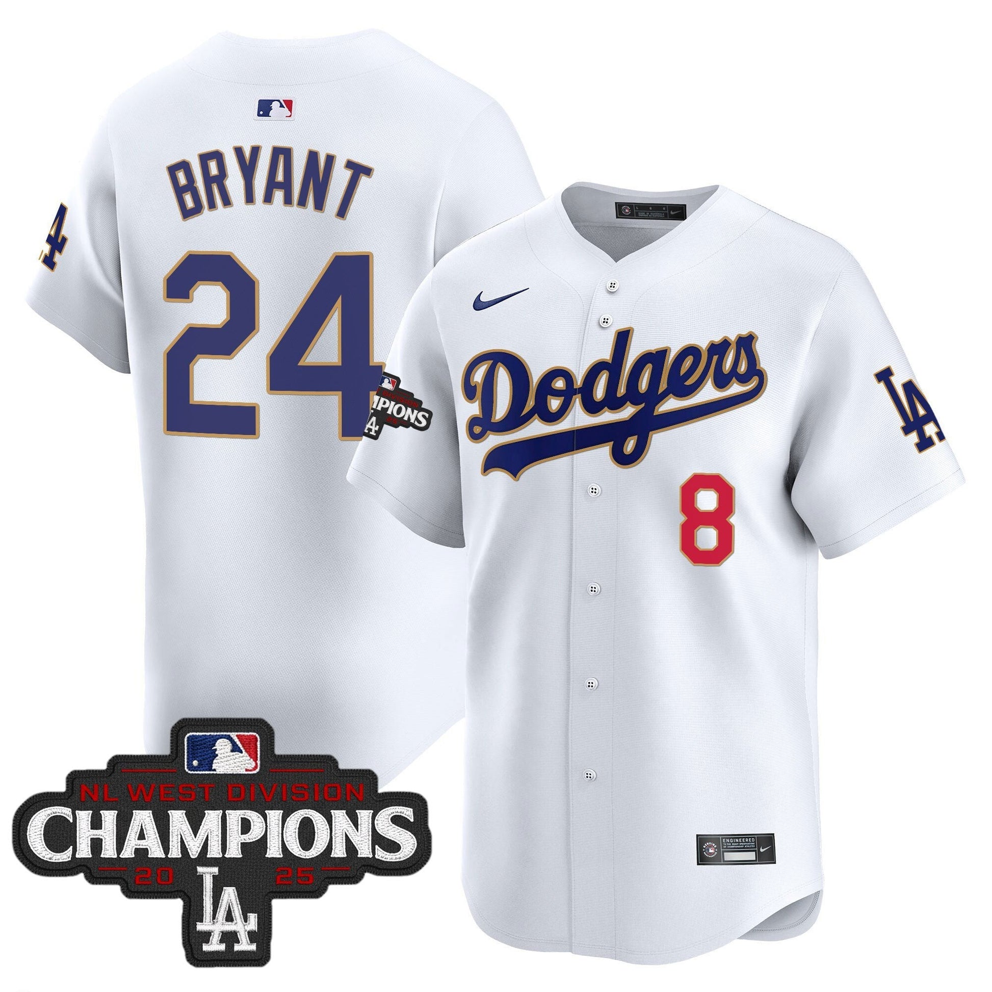 Men's Dodgers 2025 NL West Division Champions Patch Gold Trim Vapor Premier Limited Jersey - All Stitched