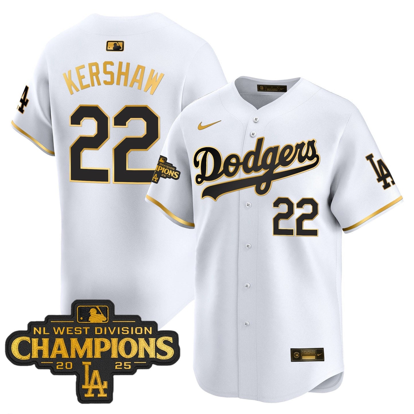 Men's Dodgers 2025 NL West Division Champions Patch Gold Trim Vapor Premier Limited Jersey - All Stitched