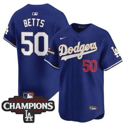 Men's Dodgers 2025 NL West Division Champions Patch Gold Trim Vapor Premier Limited Jersey - All Stitched