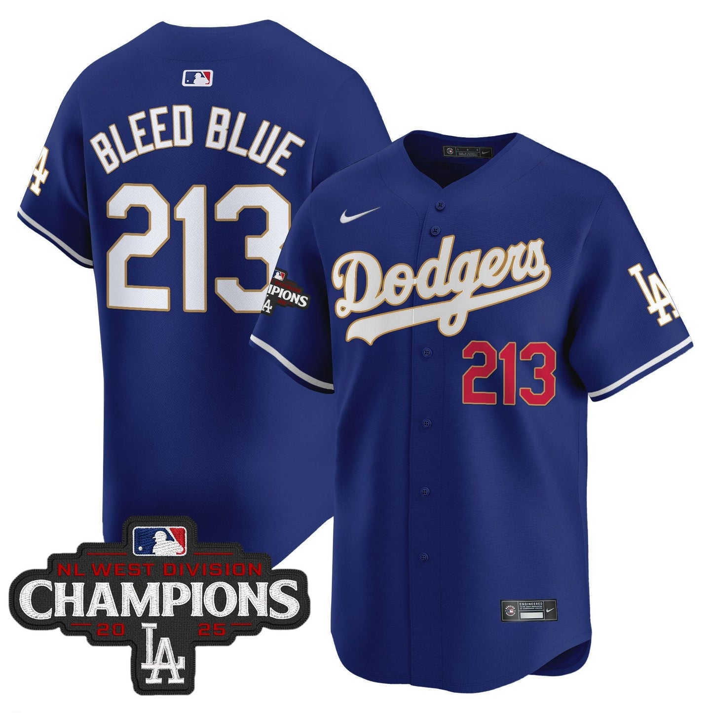 Men's Dodgers 2025 NL West Division Champions Patch Gold Trim Vapor Premier Limited Jersey - All Stitched