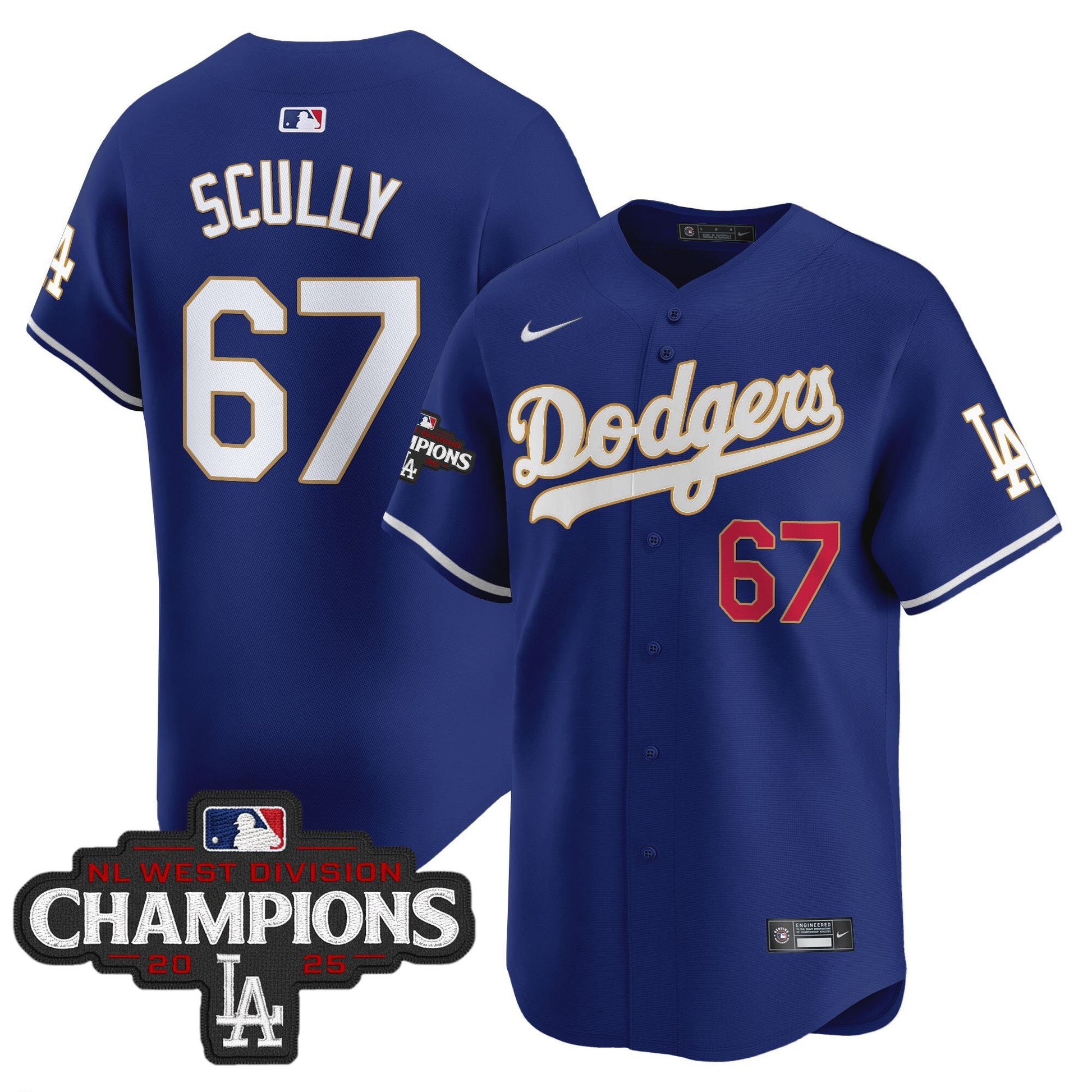 Men's Dodgers 2025 NL West Division Champions Patch Gold Trim Vapor Premier Limited Jersey - All Stitched