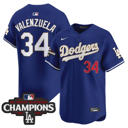 Men's Dodgers 2025 NL West Division Champions Patch Gold Trim Vapor Premier Limited Jersey - All Stitched