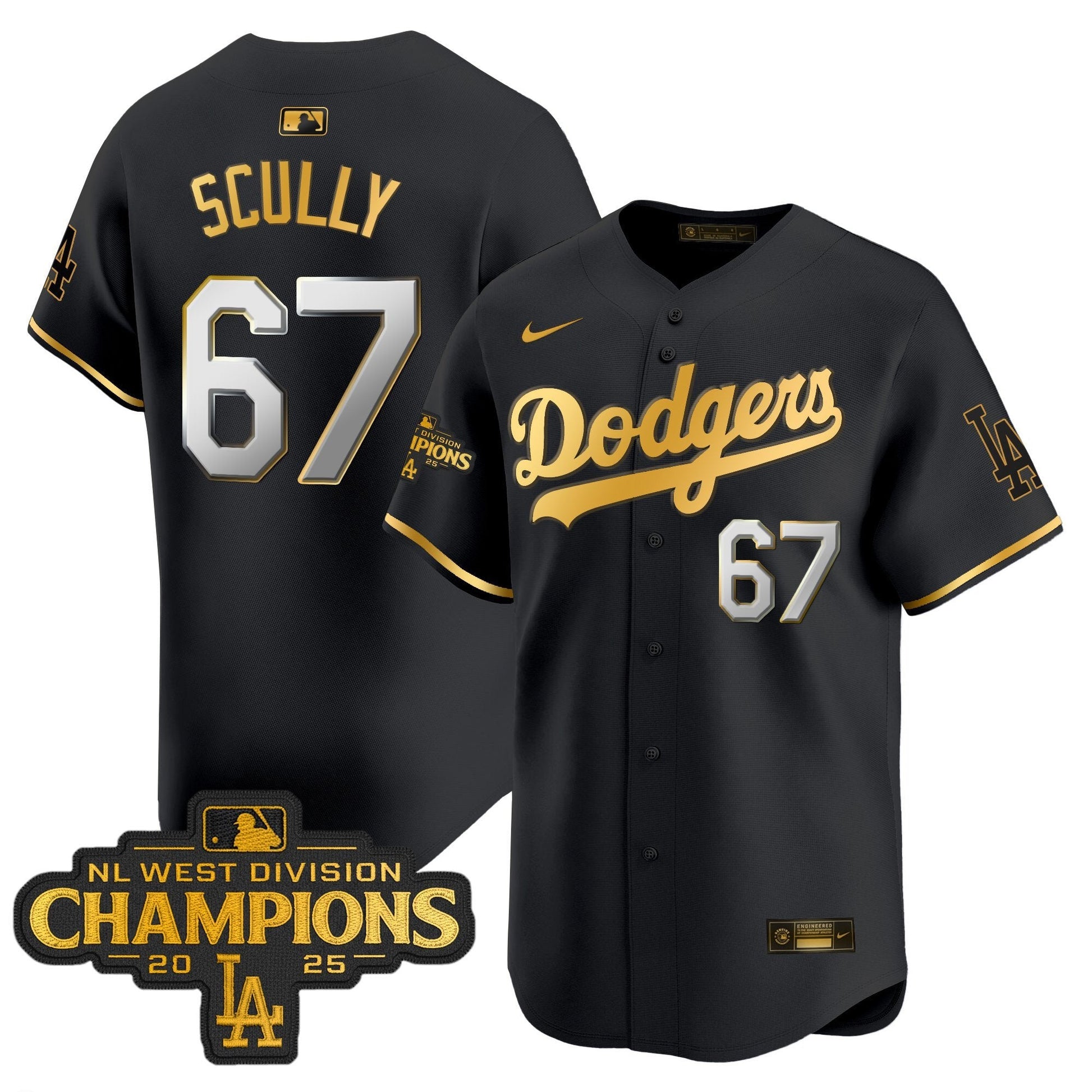 Men's Dodgers 2025 NL West Division Champions Patch Gold Trim Vapor Premier Limited Jersey - All Stitched