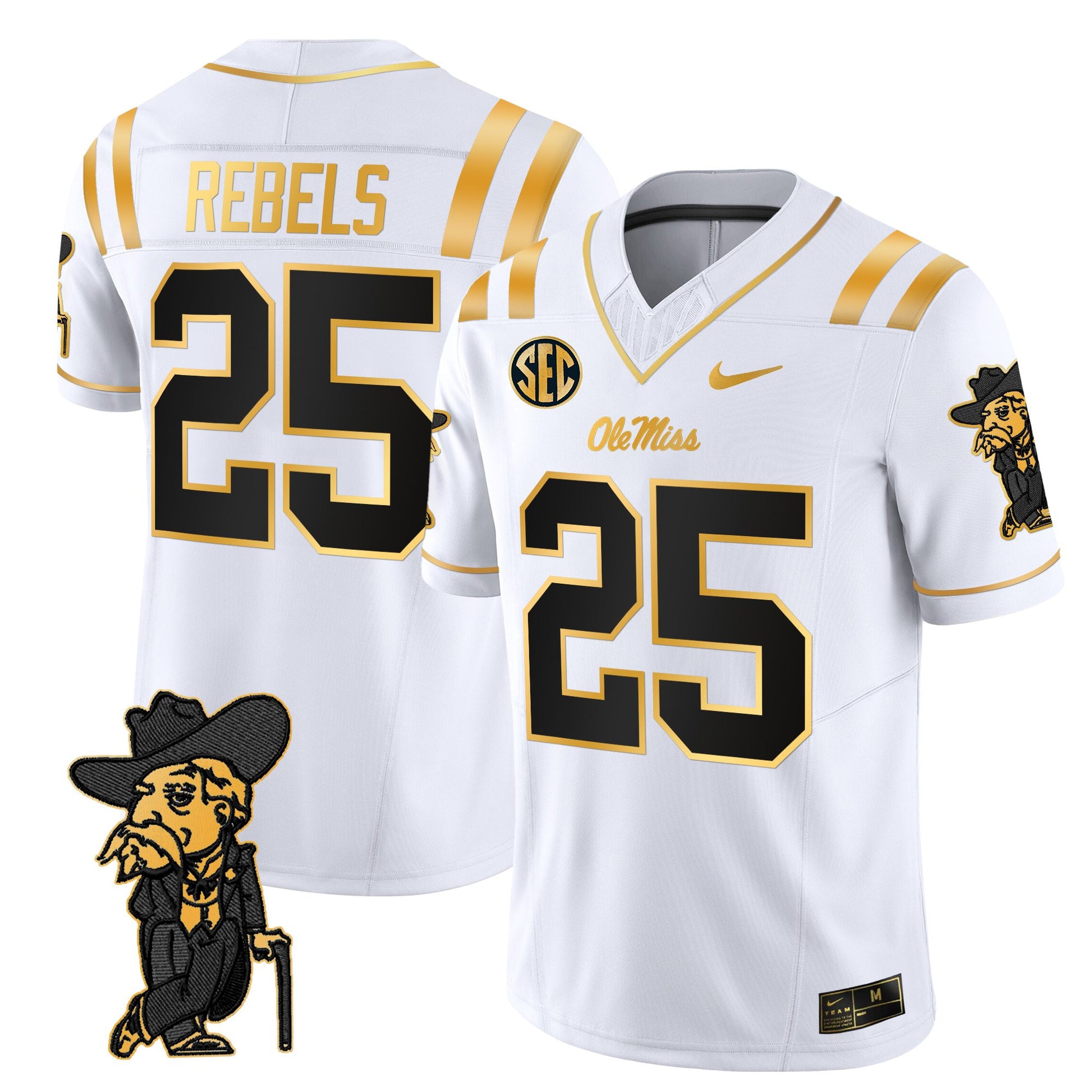 Men's Ole Miss Rebels 2025 Gold Vapor Limited Jersey - All Stitched