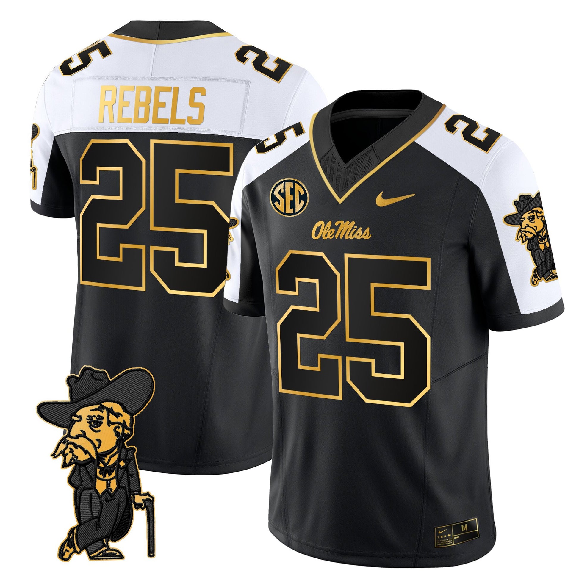 Men's Ole Miss Rebels 2025 Gold Vapor Limited Jersey - All Stitched
