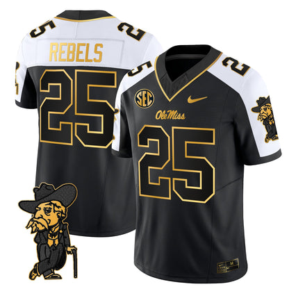 Men's Ole Miss Rebels 2025 Gold Vapor Limited Jersey - All Stitched