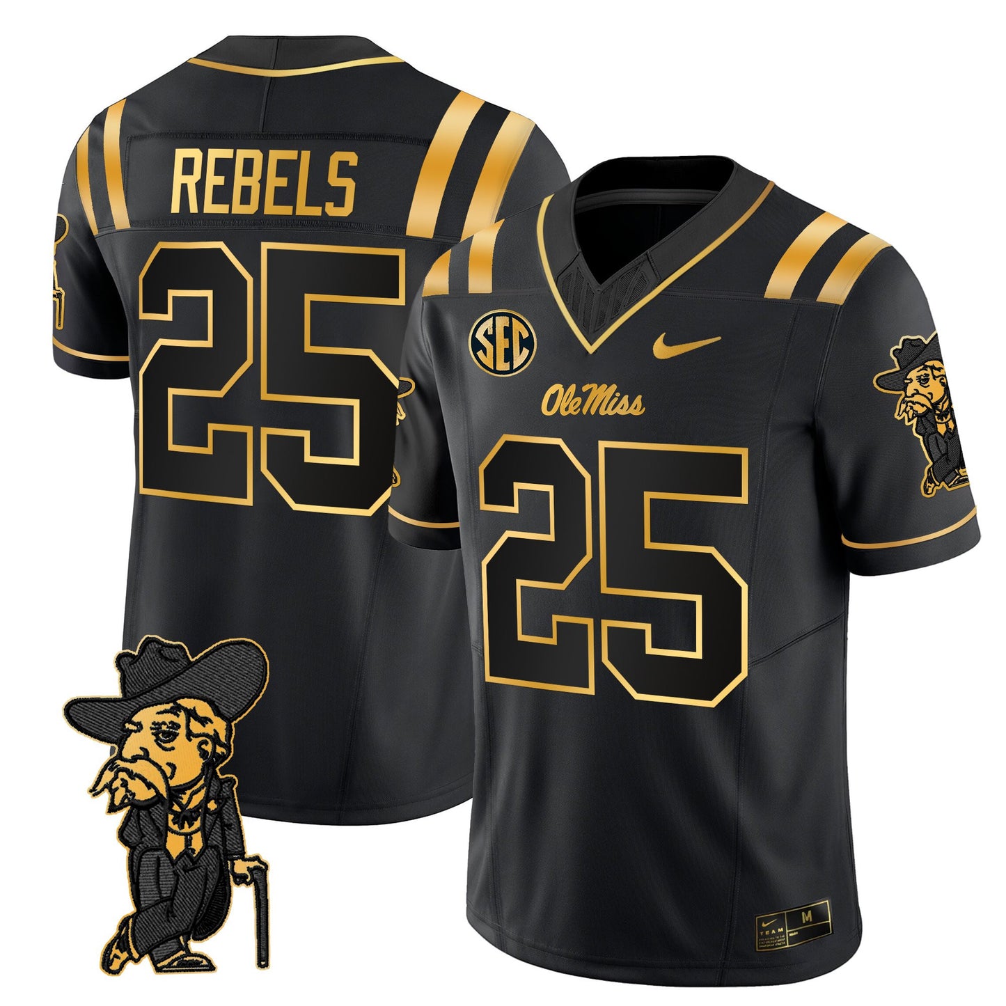 Men's Ole Miss Rebels 2025 Gold Vapor Limited Jersey - All Stitched