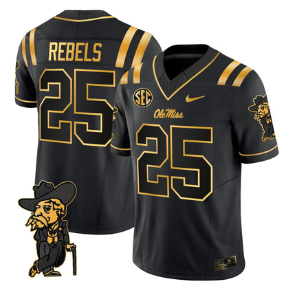 Men's Ole Miss Rebels 2025 Gold Vapor Limited Jersey - All Stitched