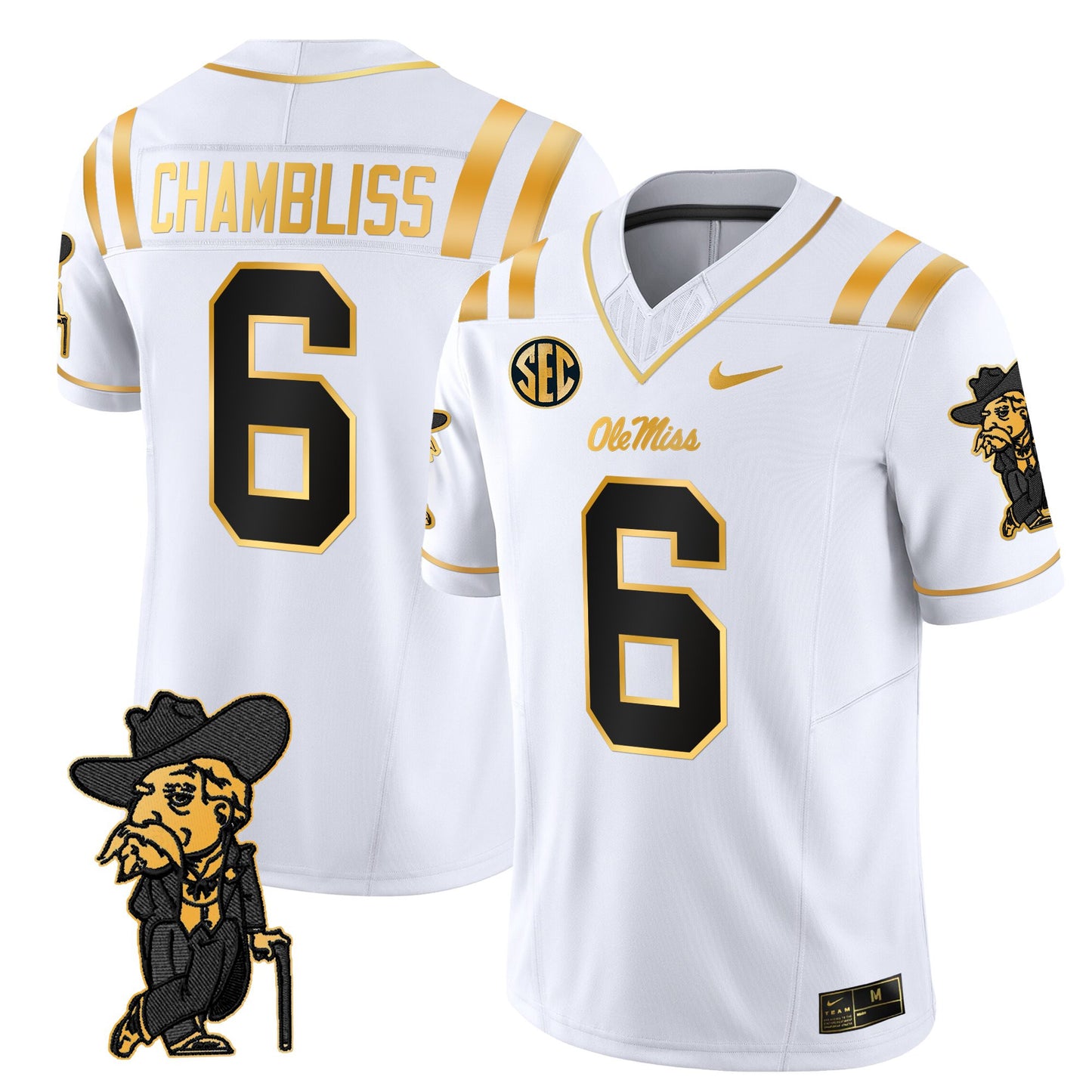 Men's Ole Miss Rebels 2025 Gold Vapor Limited Jersey - All Stitched