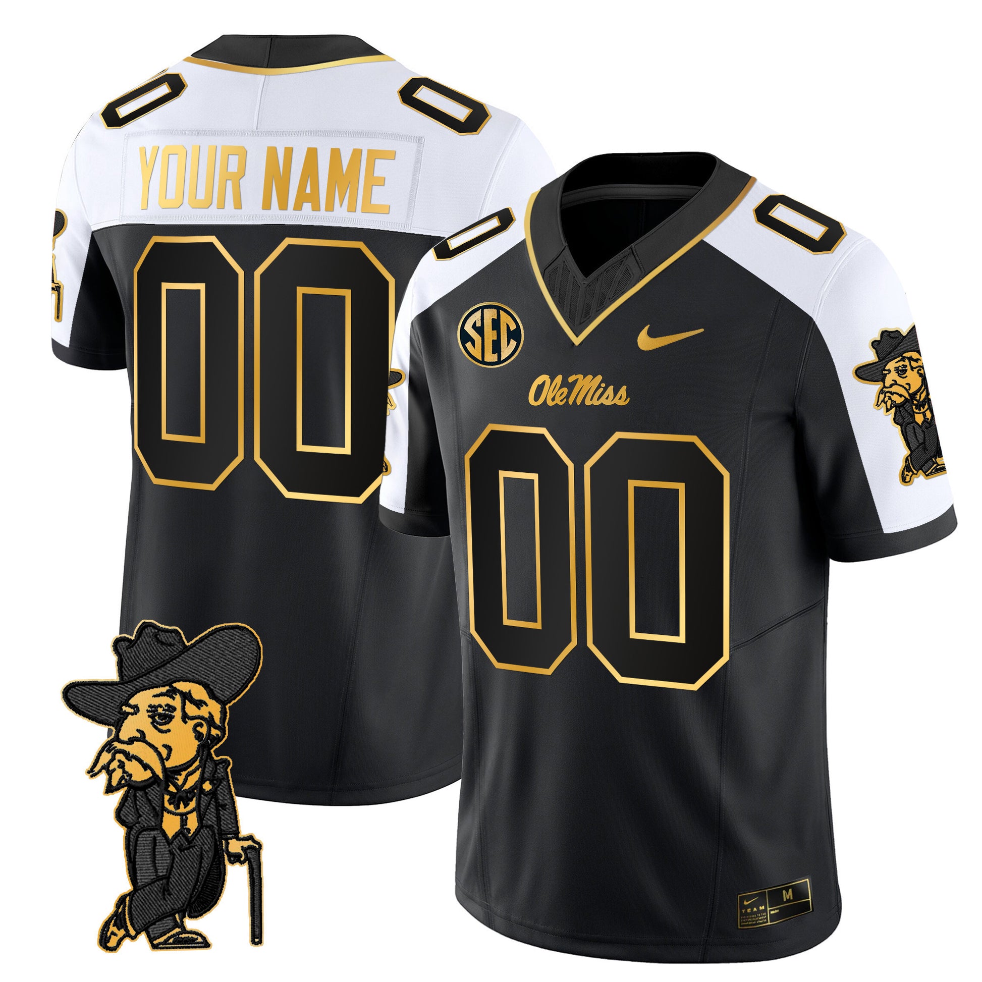 Ole Miss Rebels 2025 Gold Vapor Limited Custom Jersey - All Stitched