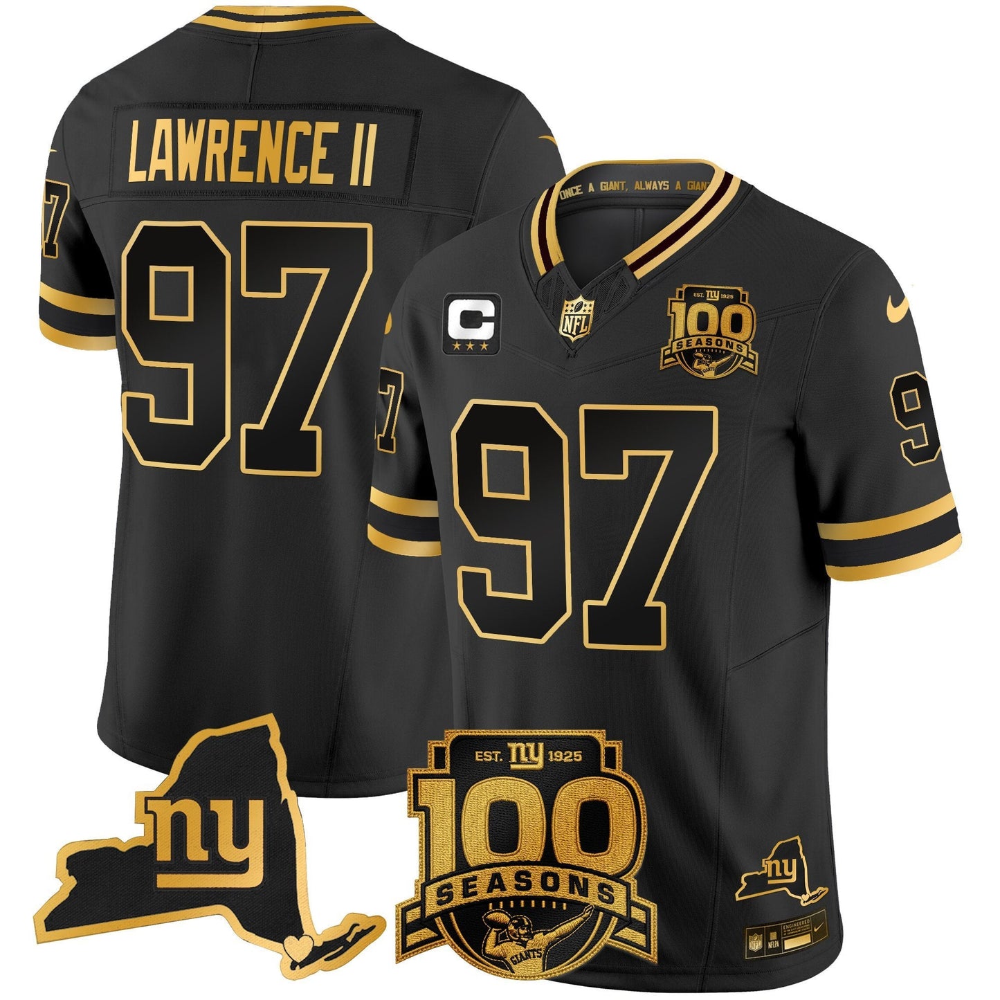 Men's New York Giants 100th Season & State Patch Gold Vapor Limited Jersey - All Stitched
