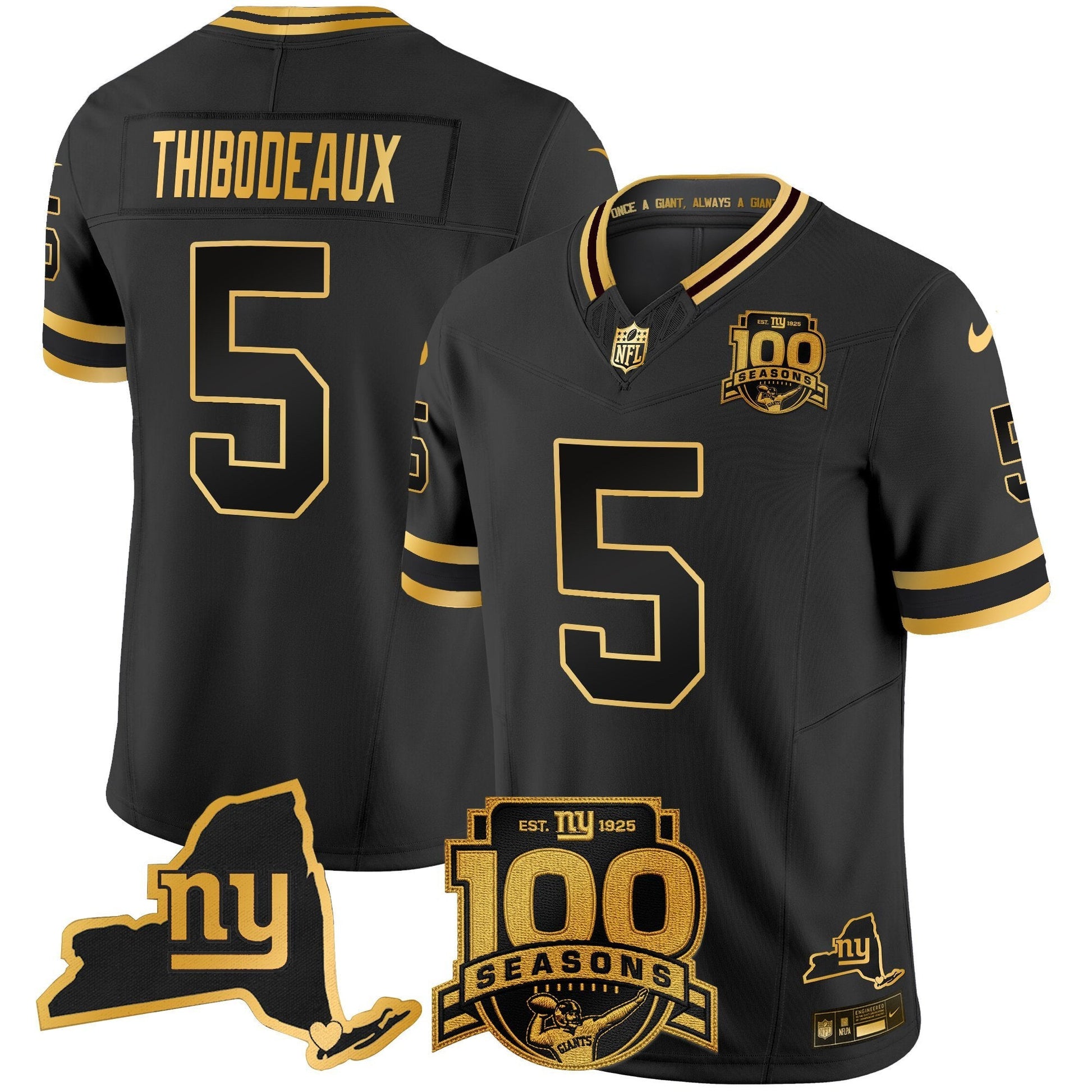 Men's New York Giants 100th Season & State Patch Gold Vapor Limited Jersey - All Stitched