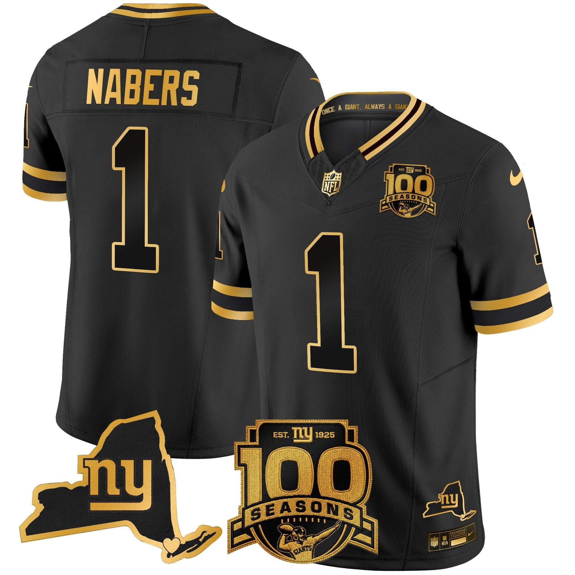 Men's New York Giants 100th Season & State Patch Gold Vapor Limited Jersey - All Stitched