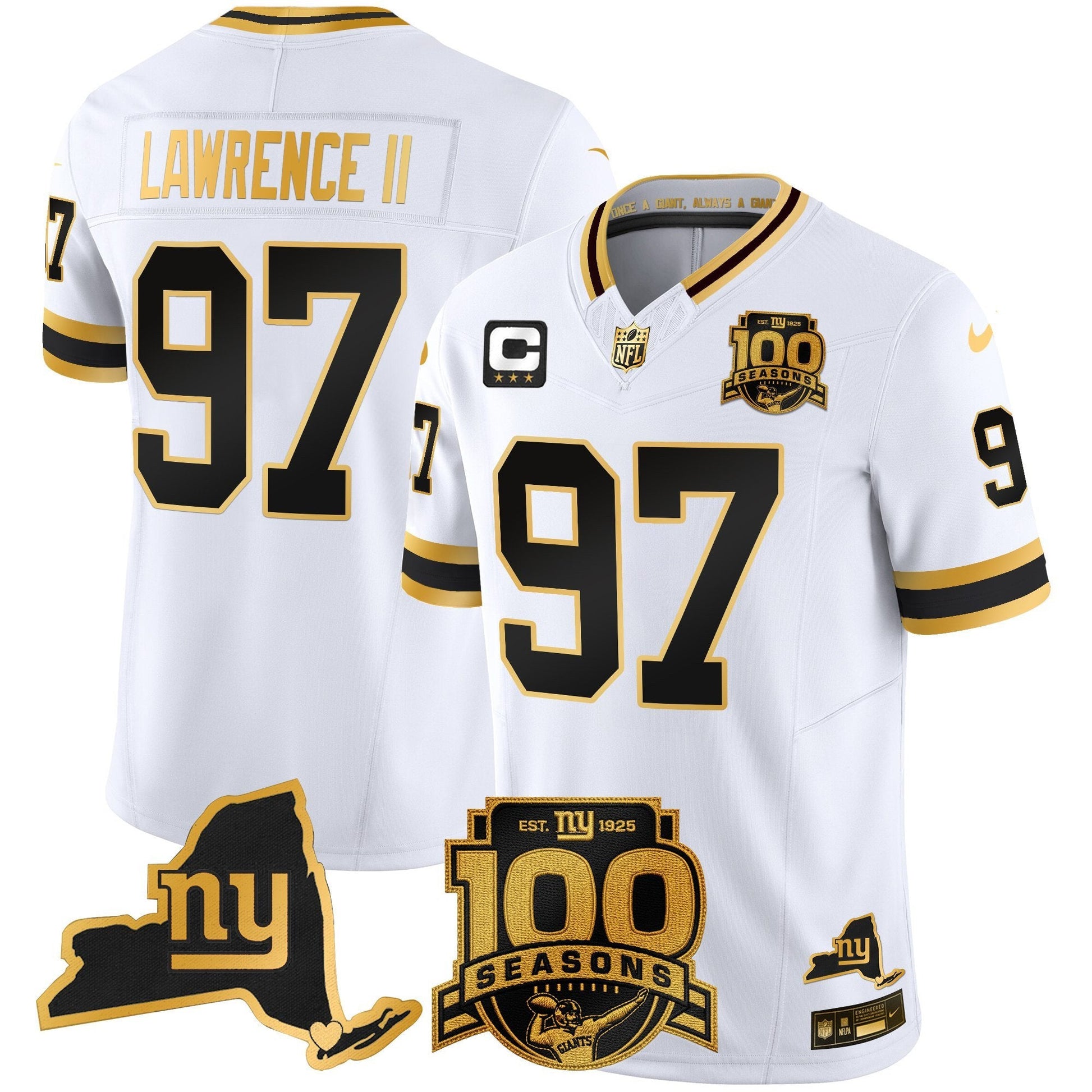Men's New York Giants 100th Season & State Patch Gold Vapor Limited Jersey - All Stitched