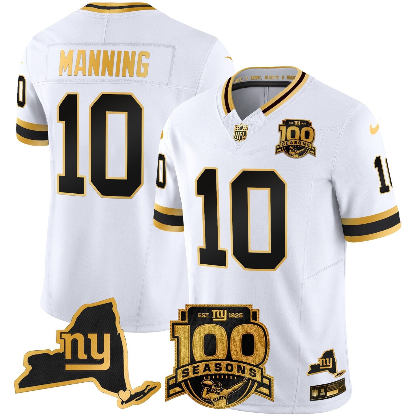 Men's New York Giants 100th Season & State Patch Gold Vapor Limited Jersey - All Stitched