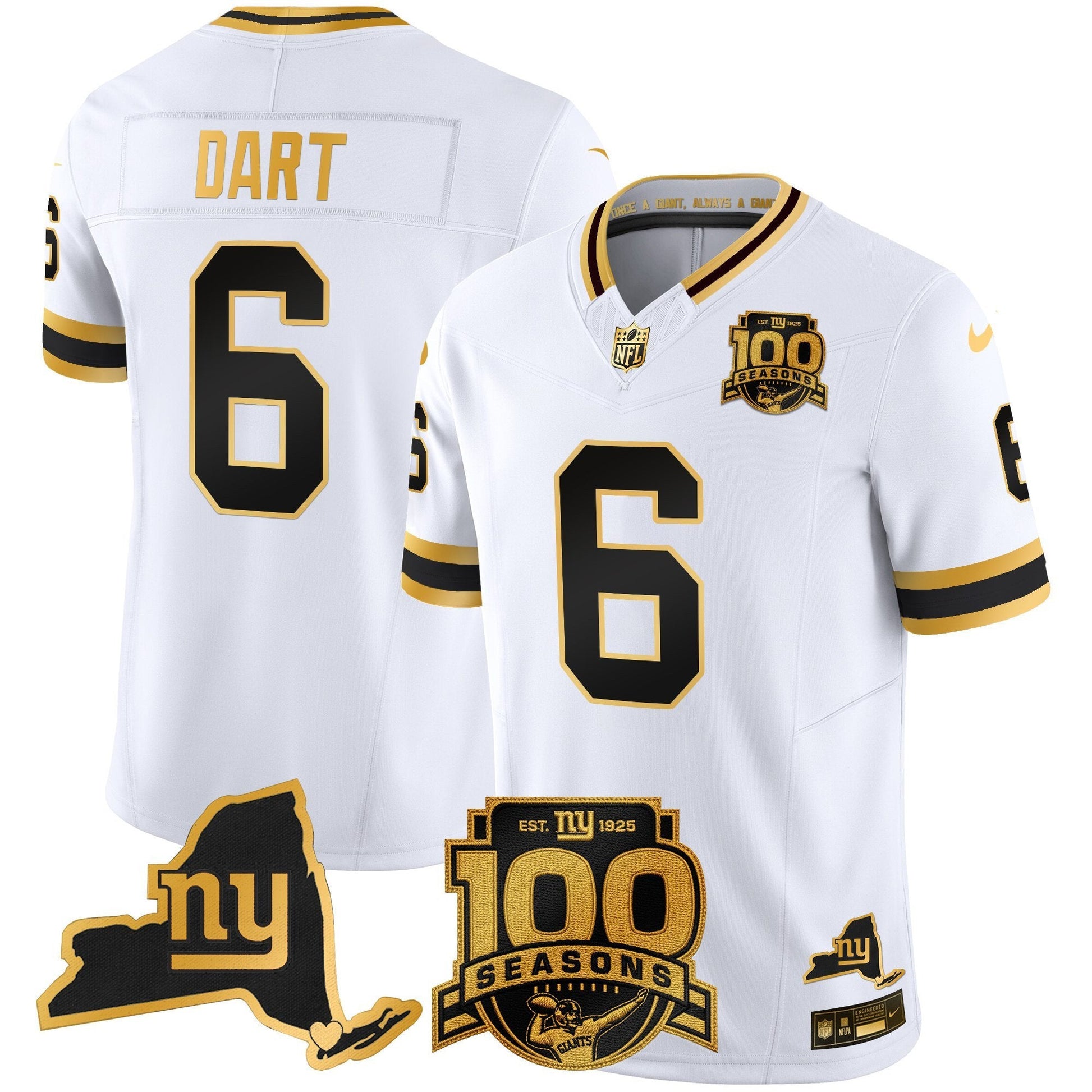 Men's New York Giants 100th Season & State Patch Gold Vapor Limited Jersey - All Stitched