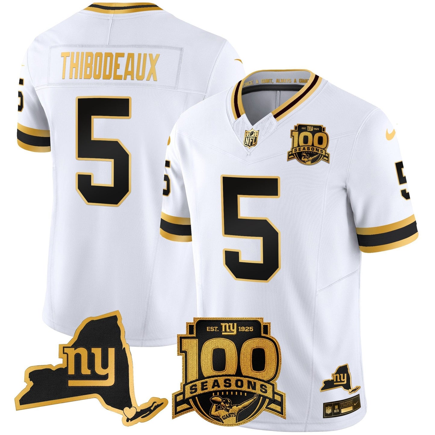 Men's New York Giants 100th Season & State Patch Gold Vapor Limited Jersey - All Stitched