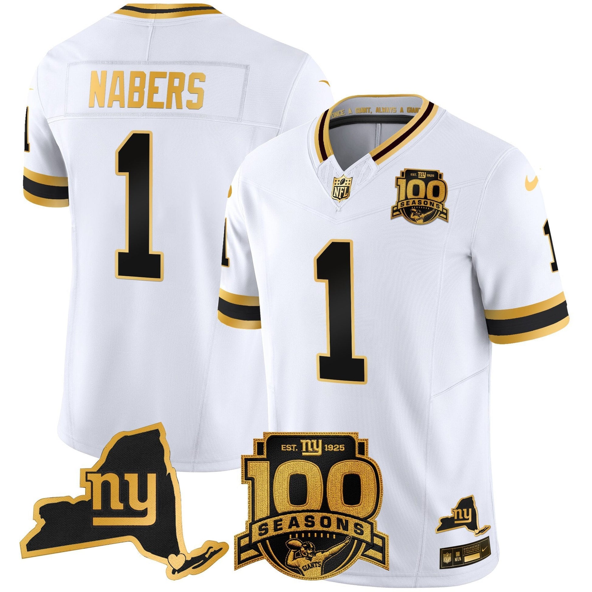 Men's New York Giants 100th Season & State Patch Gold Vapor Limited Jersey - All Stitched