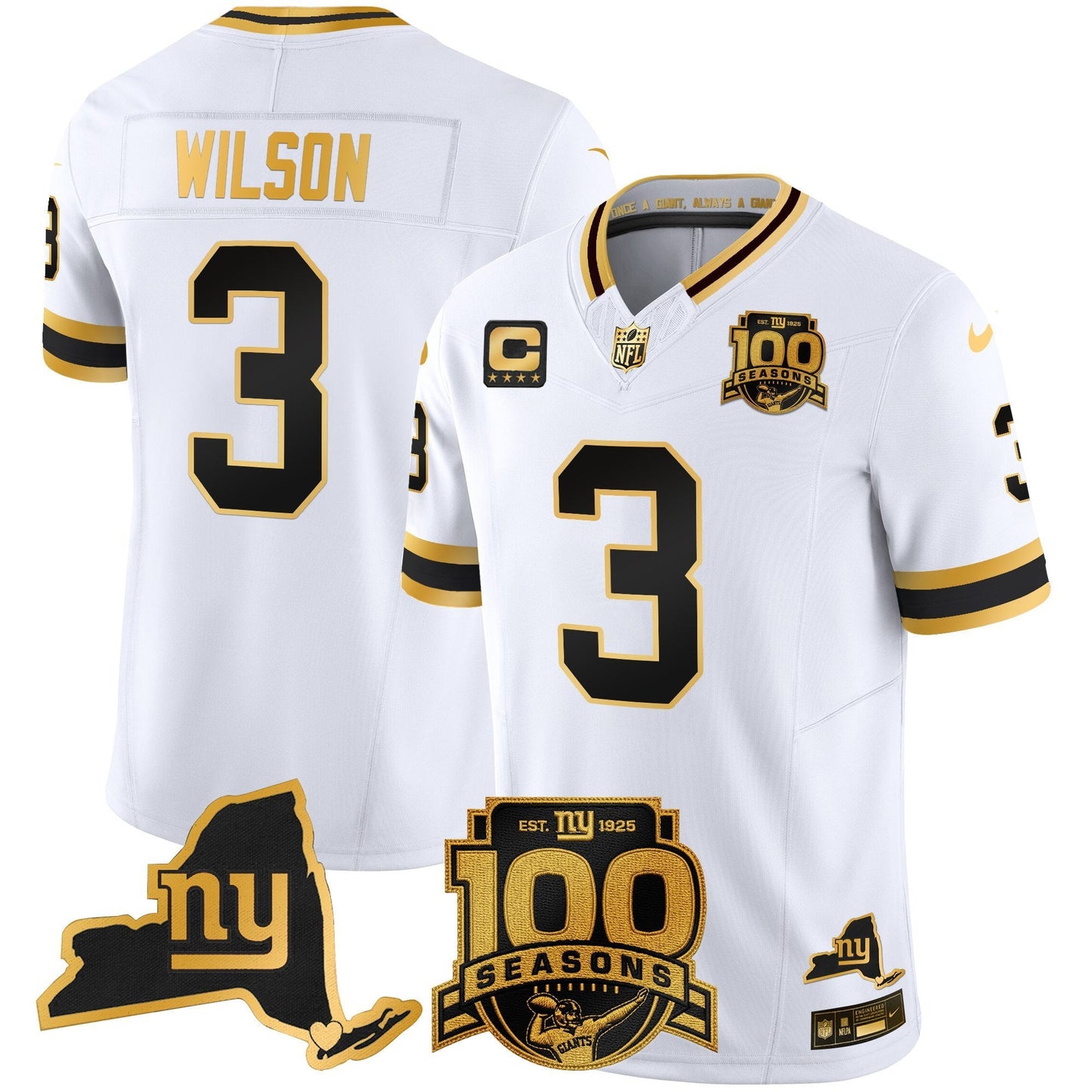 Men's New York Giants 100th Season & State Patch Gold Vapor Limited Jersey - All Stitched