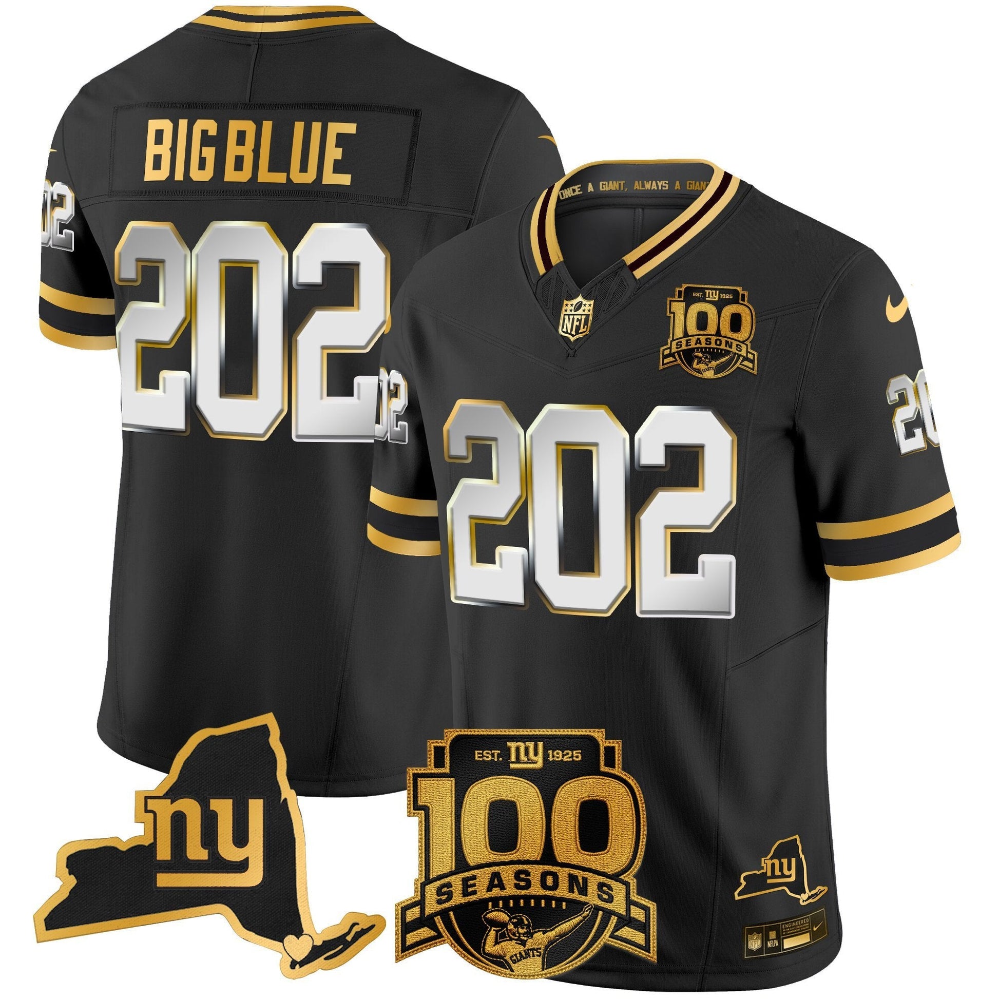 Men's New York Giants 100th Season & State Patch Gold Vapor Limited Jersey - All Stitched