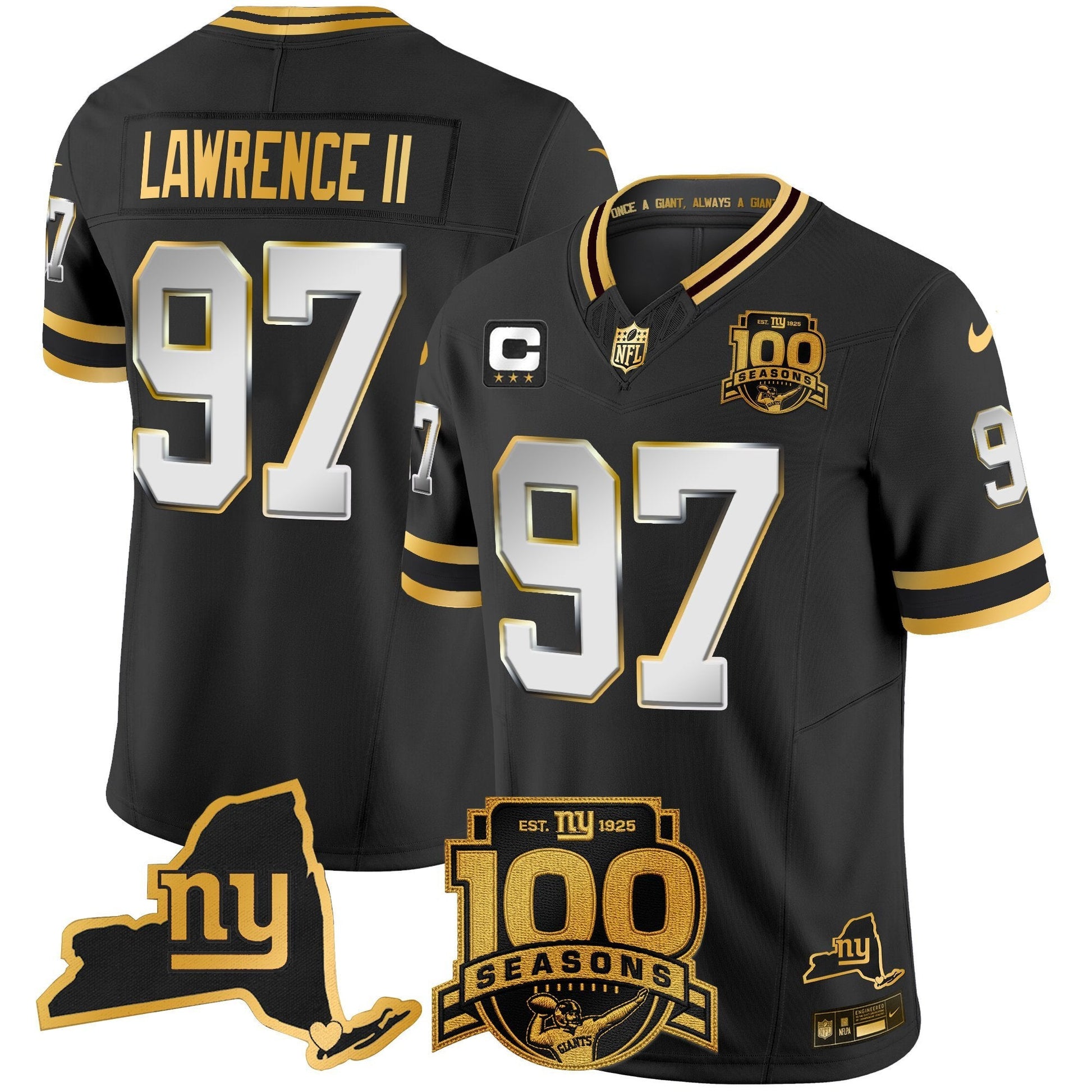 Men's New York Giants 100th Season & State Patch Gold Vapor Limited Jersey - All Stitched