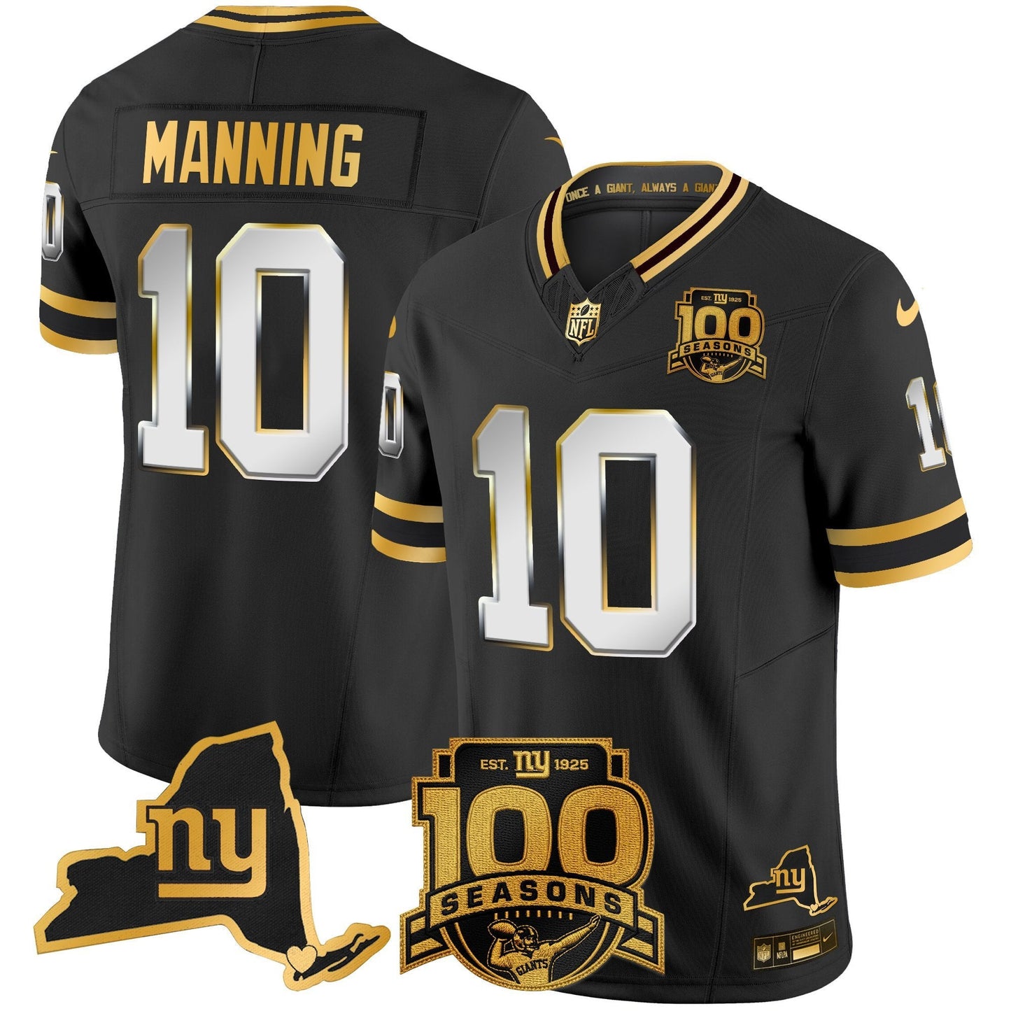 Men's New York Giants 100th Season & State Patch Gold Vapor Limited Jersey - All Stitched