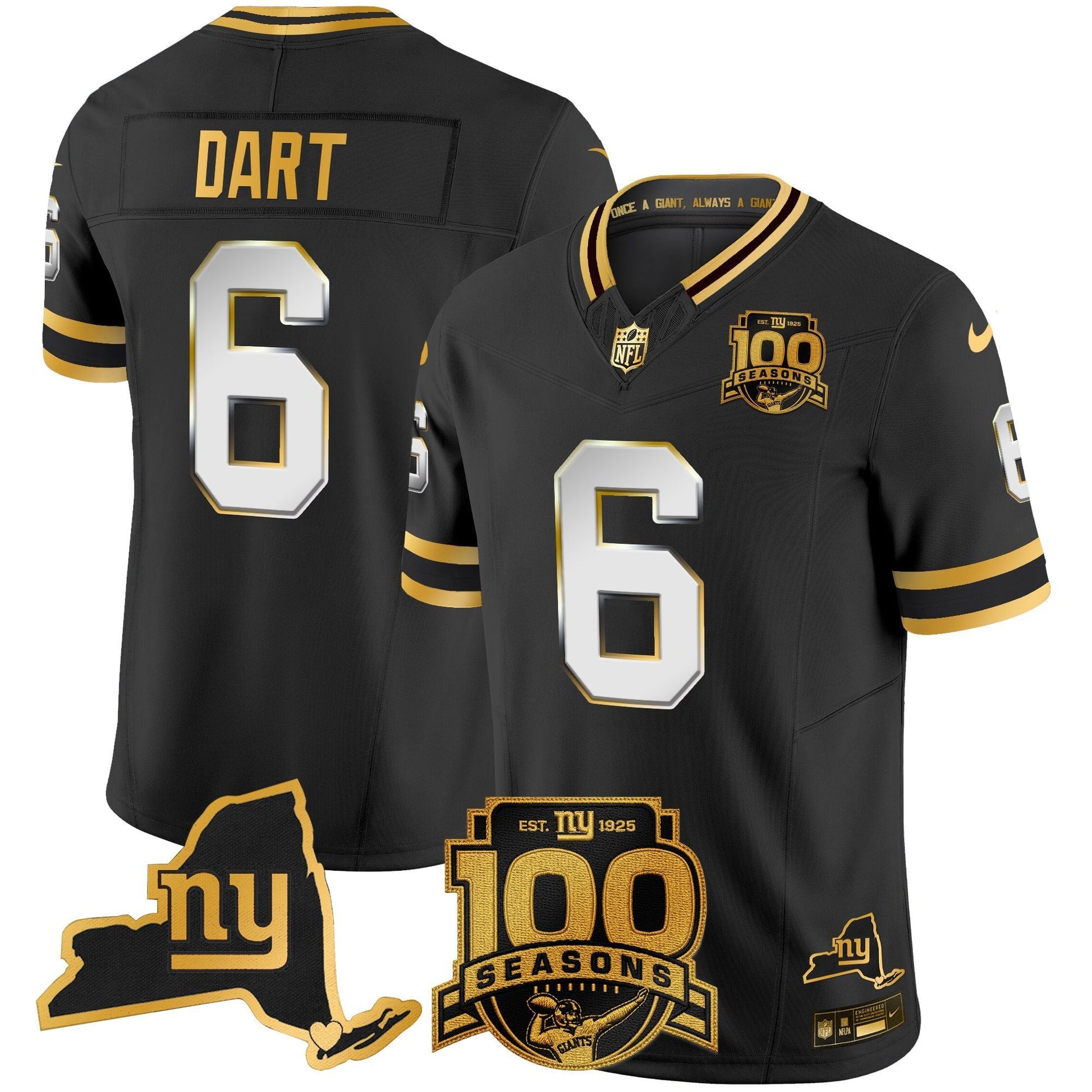Men's New York Giants 100th Season & State Patch Gold Vapor Limited Jersey - All Stitched