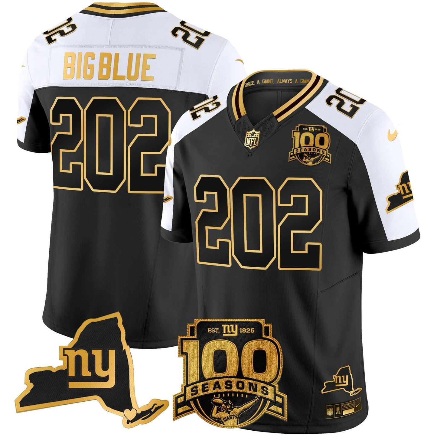 Men's New York Giants 100th Season & State Patch Gold Vapor Limited Jersey - All Stitched