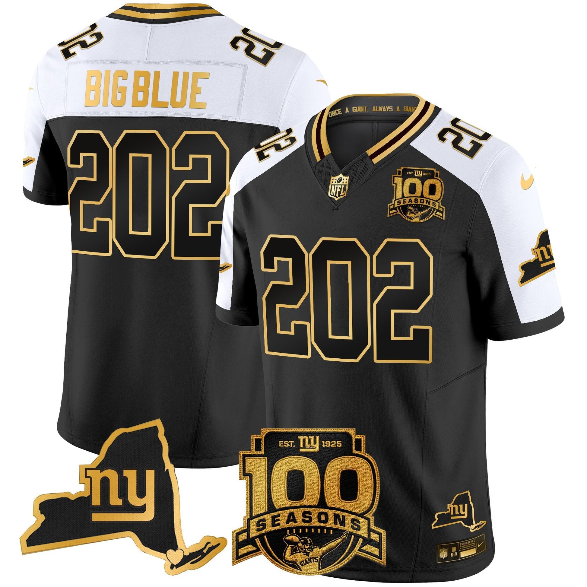 Men's New York Giants 100th Season & State Patch Gold Vapor Limited Jersey - All Stitched