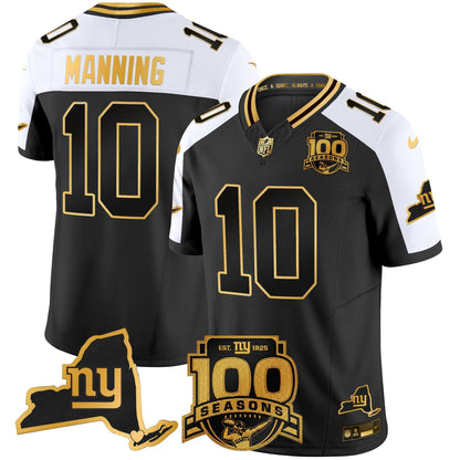 Men's New York Giants 100th Season & State Patch Gold Vapor Limited Jersey - All Stitched