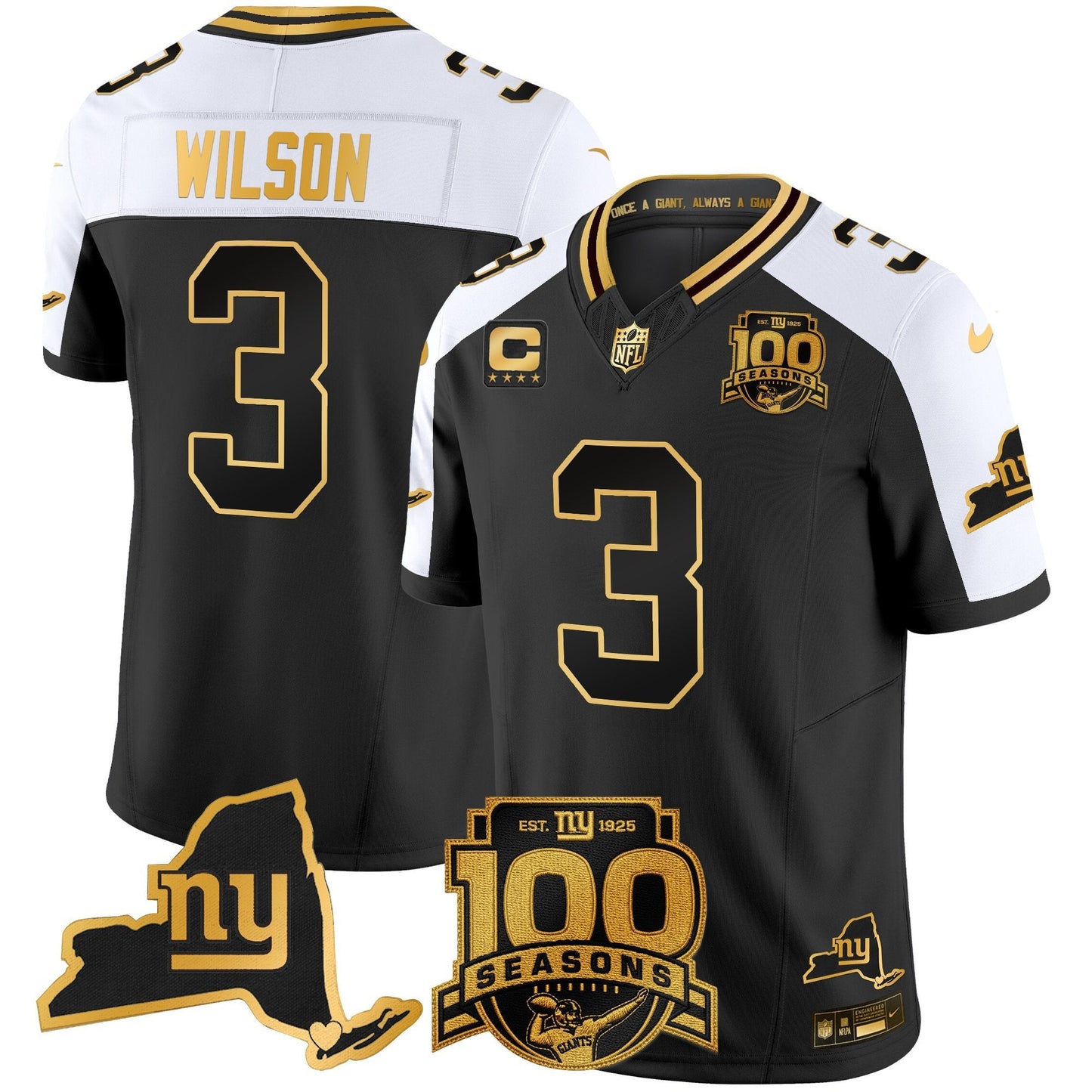 Men's New York Giants 100th Season & State Patch Gold Vapor Limited Jersey - All Stitched