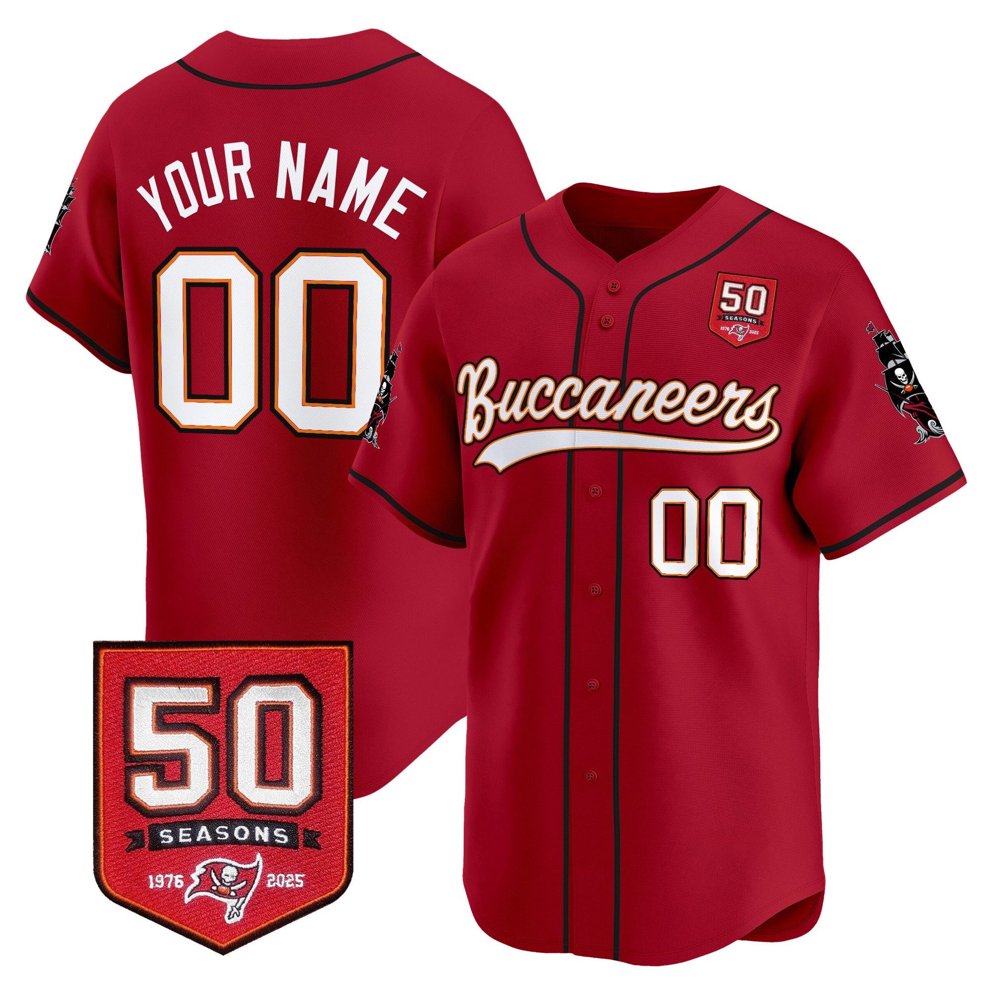 Tampa Bay Buccaneers 50th Season Patch Vapor Baseball Custom Jersey - All Stitched