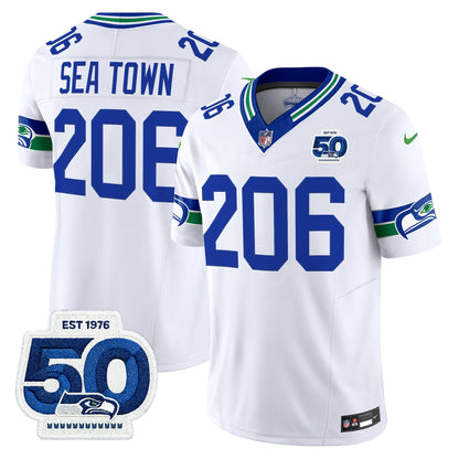 Men's Seattle Seahawks Throwback Vapor Limited Jersey - 50th Anniversary Patch - All Stitched