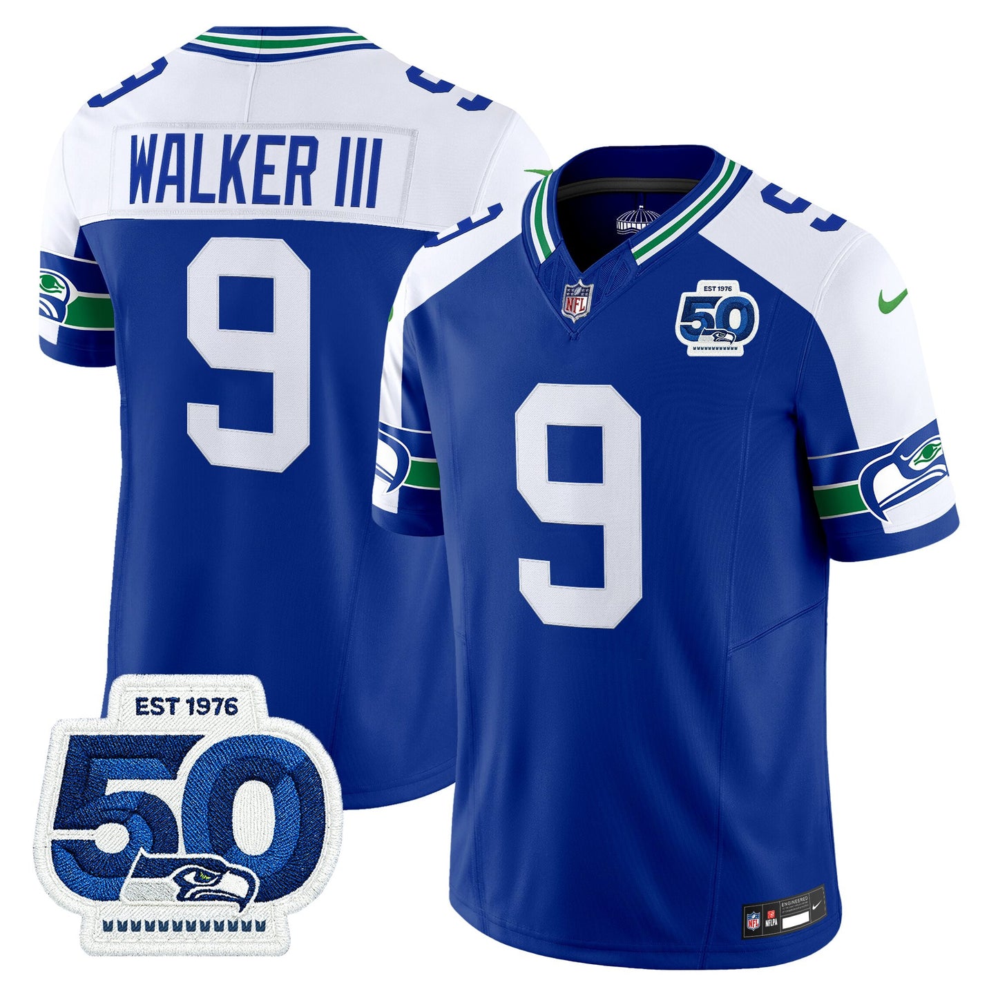 Men's Seattle Seahawks Throwback Vapor Limited Jersey - 50th Anniversary Patch - All Stitched