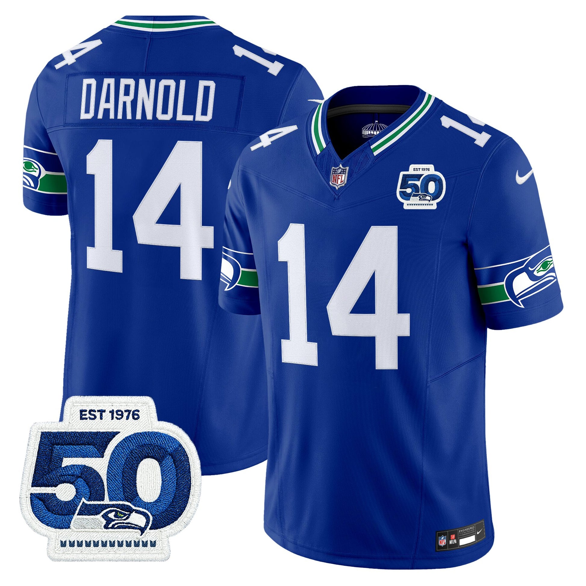 Men's Seattle Seahawks Throwback Vapor Limited Jersey - 50th Anniversary Patch - All Stitched