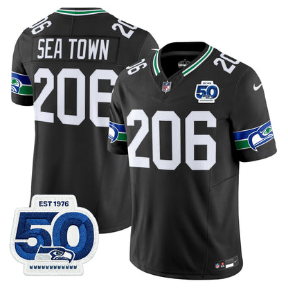Men's Seattle Seahawks Throwback Vapor Limited Jersey - 50th Anniversary Patch - All Stitched