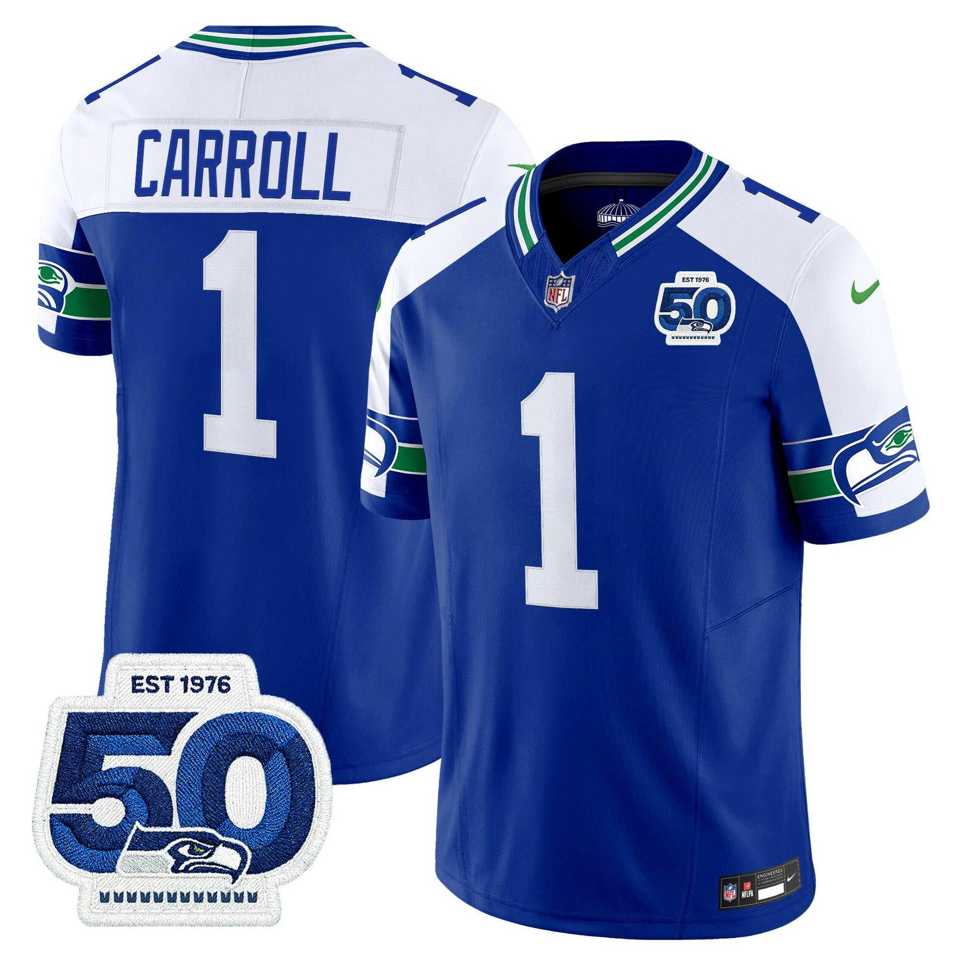 Men's Seattle Seahawks Throwback Vapor Limited Jersey - 50th Anniversary Patch - All Stitched