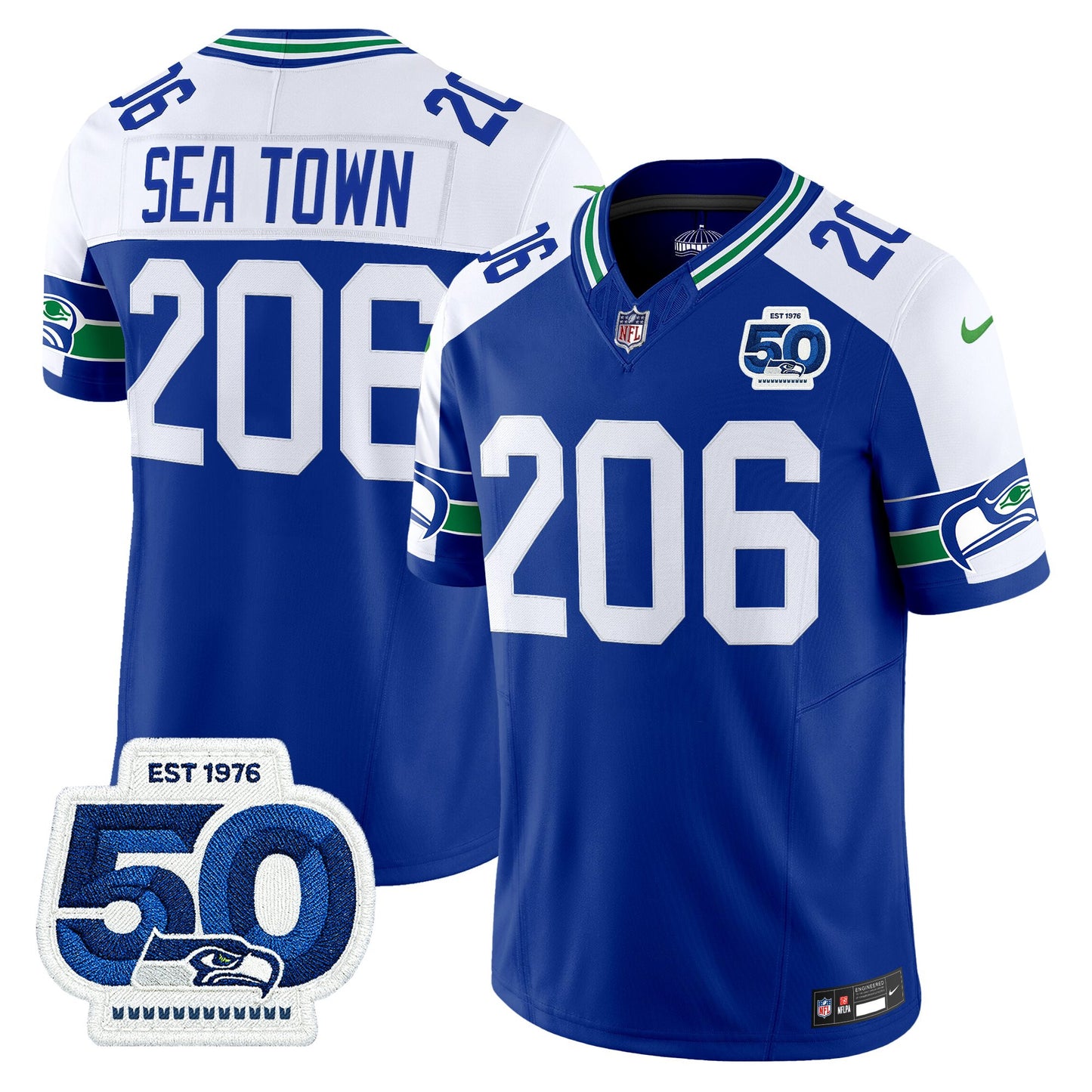 Men's Seattle Seahawks Throwback Vapor Limited Jersey - 50th Anniversary Patch - All Stitched