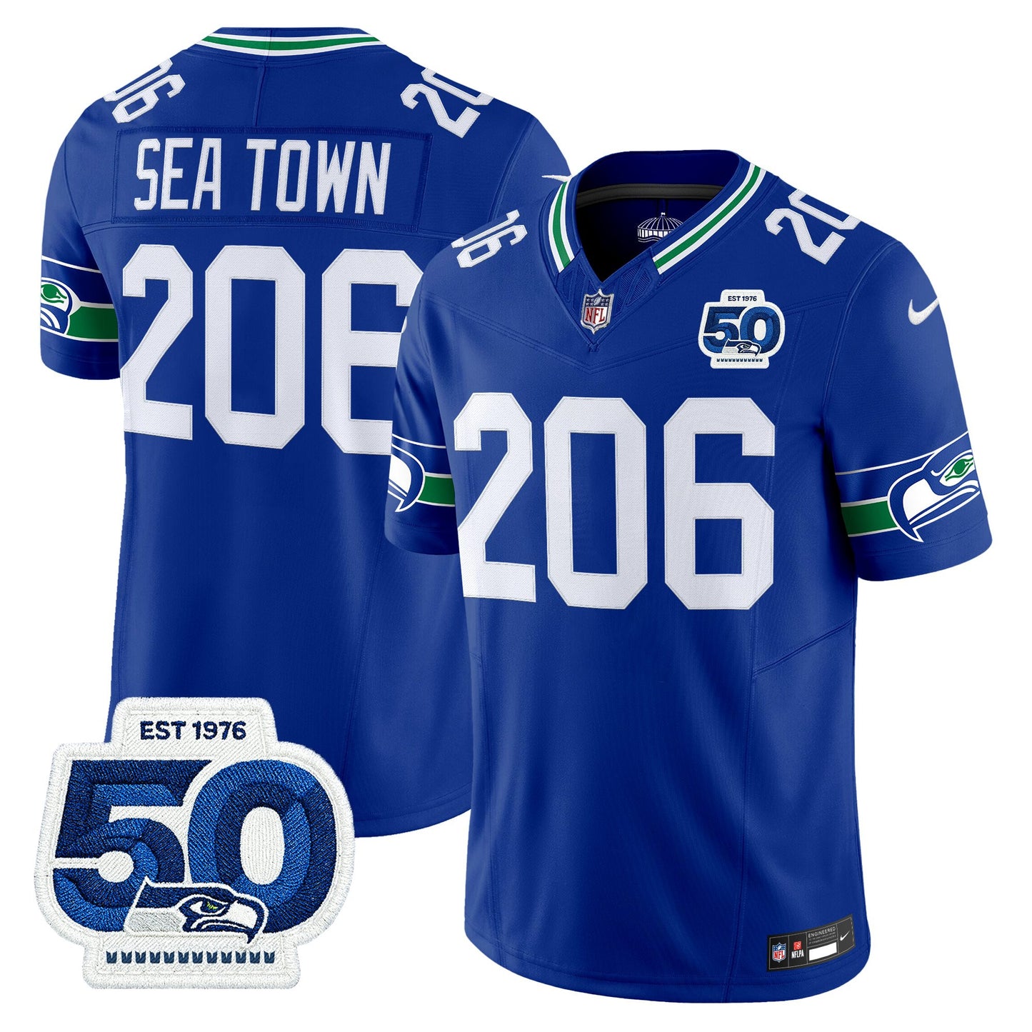 Men's Seattle Seahawks Throwback Vapor Limited Jersey - 50th Anniversary Patch - All Stitched