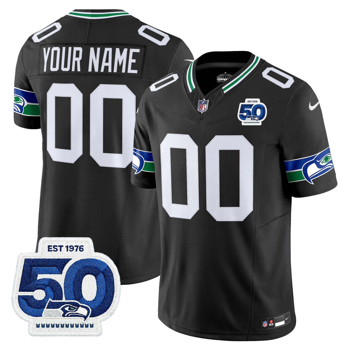 Seattle Seahawks Throwback Vapor Limited Custom Jersey - 50th Anniversary Patch - All Stitched