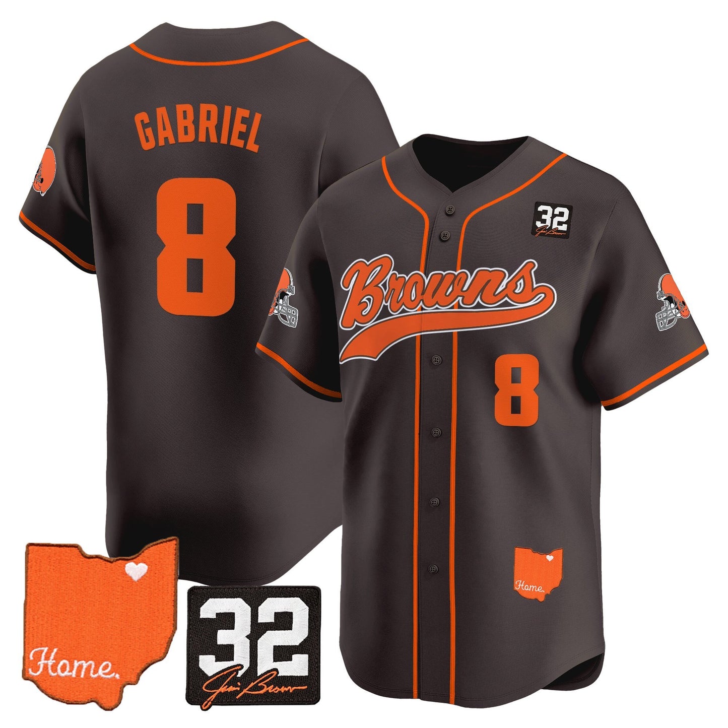 Men's Cleveland Browns '#32 Jim Brown Memorial & Home Patch' Vapor Baseball Jersey - All Stitched
