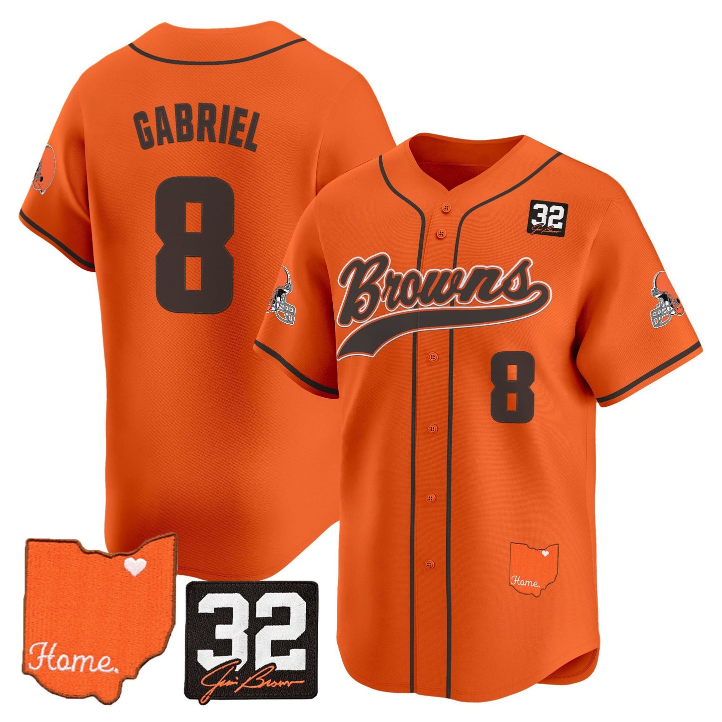 Men's Cleveland Browns '#32 Jim Brown Memorial & Home Patch' Vapor Baseball Jersey - All Stitched